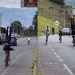 'De cabeza': la peligrosa maniobra de un joven en bicicleta que registraron en Medellín