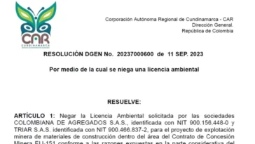 CAR niega licencia de explotación minera en Cogua, Cundinamarca