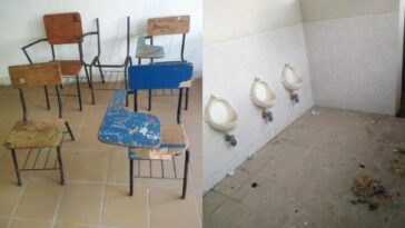 Estado deplorable de las instalaciones de baterías de baño de la Institución Educativa, como también los pupitres donde los estudiantes reciben las clases.