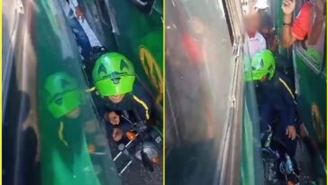 Imprudencia casi termina en tragedia: Motorista quedó atrapado entre dos buses por adelantar