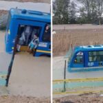 Buses del SITP varados por la inundación, pasajeros atrapados en la vía Calatrava