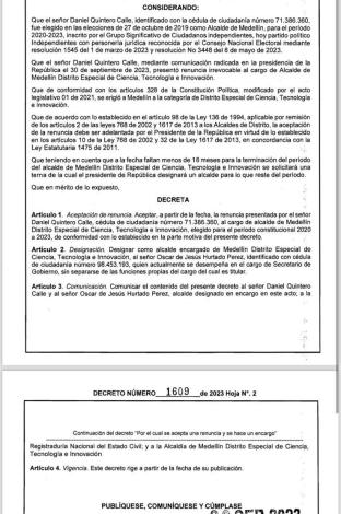 decreto Daniel Quintero Calle