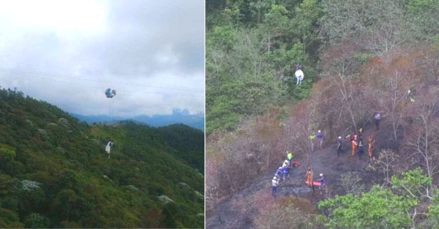 Sanos y salvos fueron rescatados parapentista y menor atrapados sobre cuerdas de energía