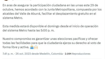 ¡No se preocupe! No tiene excusas para no ir a votar el domingo, el Metro si funcionará gratis