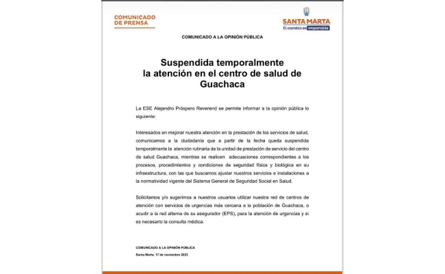 Cierre del Centro de Salud en Guachaca genera indignación y preocupación en la comunidad