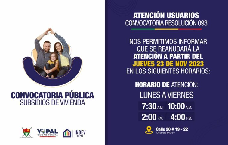 Información importante para los postulados al subsidio de vivienda en Yopal