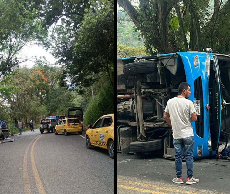 Aparatoso choque entre bus y camión de gas propano dejó 22 personas lesionadas