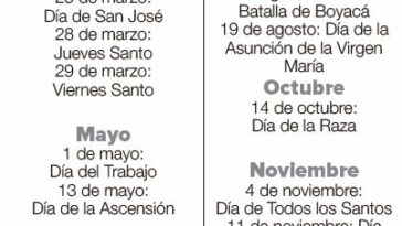Calendario 2024 Colombia con festivos y Semana Santa