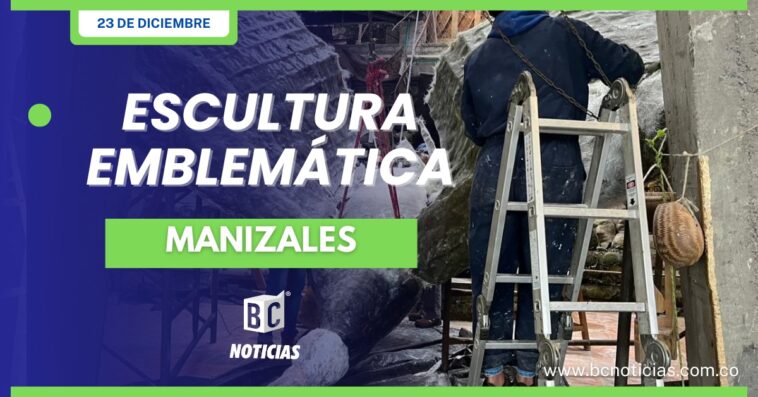 Inició la instalación de la escultura emblemática del escudo de Manizales en la Plaza Alfonso López