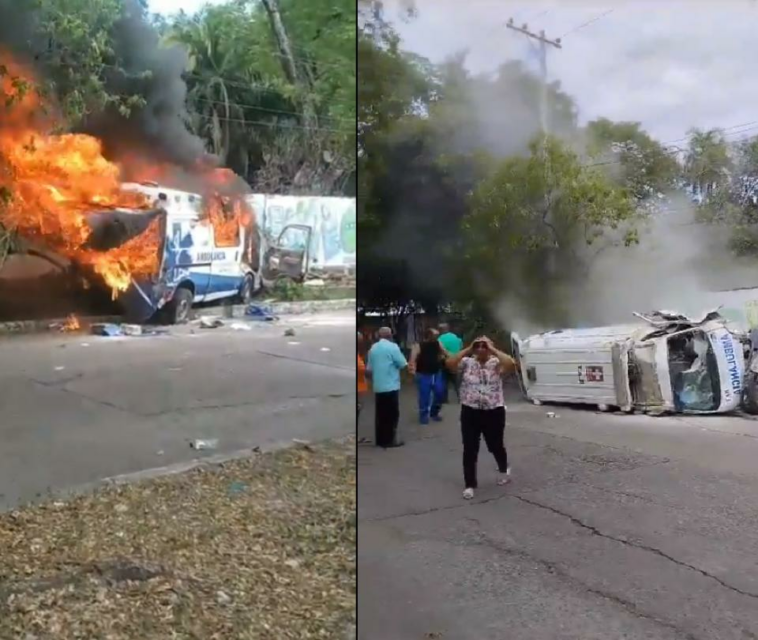 Video: ambulancia chocó contra un árbol y se prendió en llamas en plena calle de Neiva