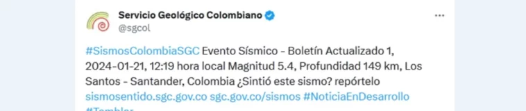 Fuerte temblor en la Mesa de Los Santos, Santander, se sintió en Bogotá y Cundinamarca