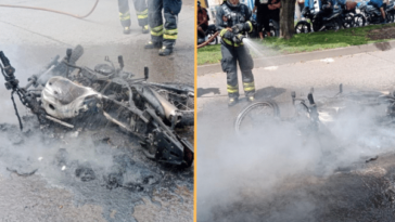 El cuerpo de bomberos atendieron el incendio de motocicleta registrado en la Avenida Mijitayo de Pasto.