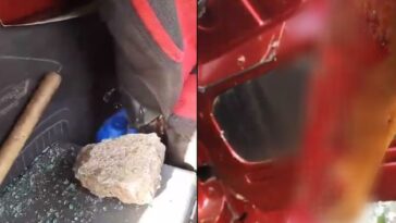 Roca lanzada por habitante de calle rompió vidrio de una volqueta e hirió al conductor