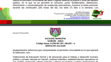 Vía decreto, Alcalde de Garzón prohíbe consumo de droga en parques y zonas escolares 7 5 enero, 2024