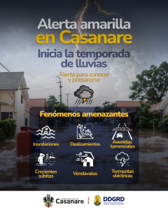 Administración Departamental declara Alerta Amarilla, por llegada de la temporada de lluvias
