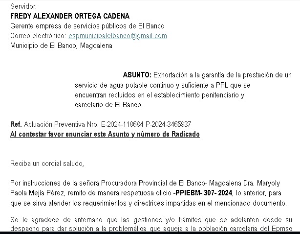 Motín en la cárcel de El Banco, al parecer por falta de agua