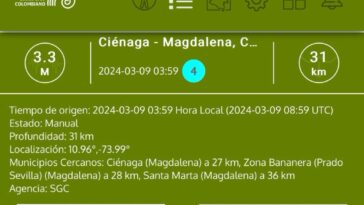 Temblor de 3.3 sacudió al Magdalena 