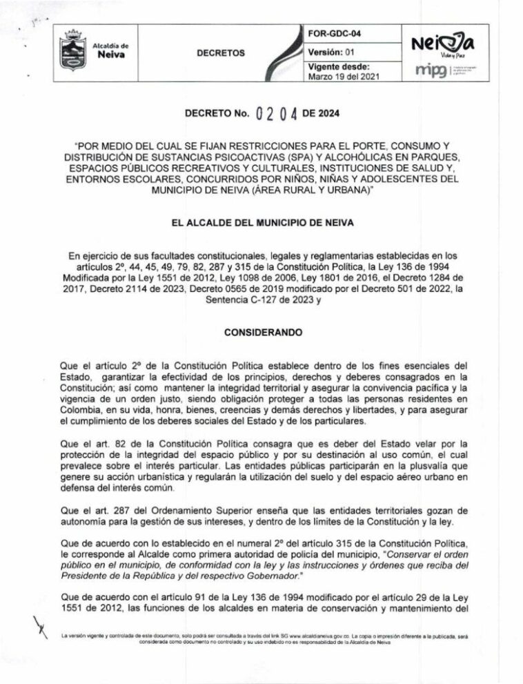 ¡Se acabó la fiesta! Neiva prohíbe consumo de drogas y alcohol en público