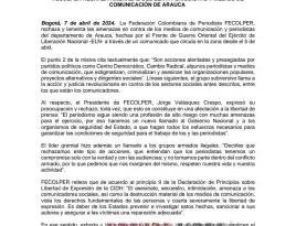 Fecolper condenó amenazas del ELN a periodistas en Arauca