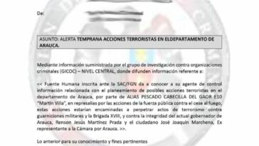 La Fiscalía alerta sobre posible atentado de las disidencias contra el Gobernador de Arauca