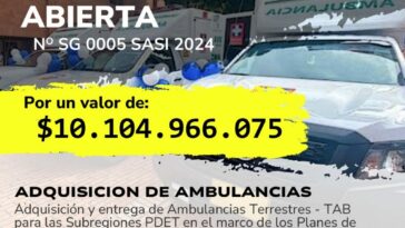 Se buscan oferentes para adquisición de ambulancias en beneficio de territorios PDET