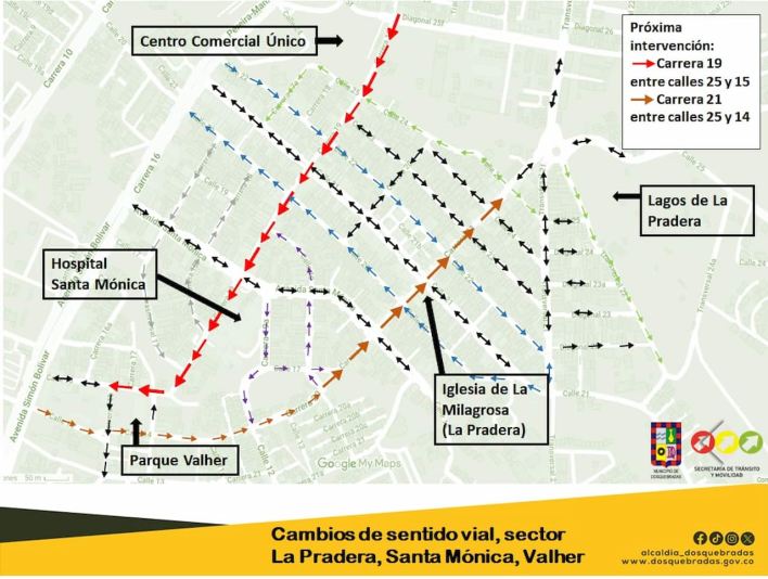 Cambio de sentido vial en varios sectores de Dosquebradas