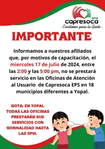El miércoles no atenderán en la tarde oficinas de Capresoca en 18 municipios