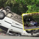 Espectacular accidente en Cali: un vehículo volcó y casi cae al canal de aguas pluviales