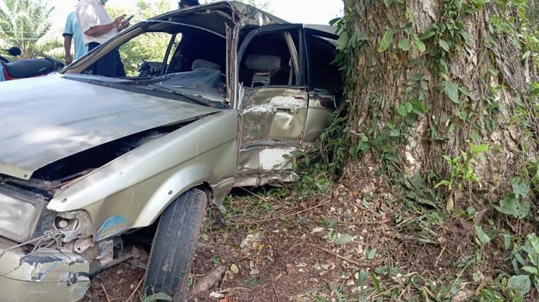 Se estalló una llanta y chocaron con un árbol, tres heridos