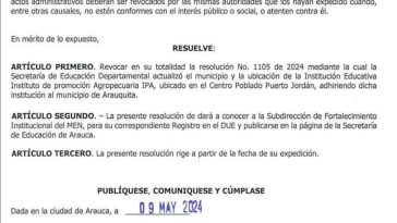 Gobierno departamental de Arauca revoca decisión de traslado y evita protestas en Puerto Jordán