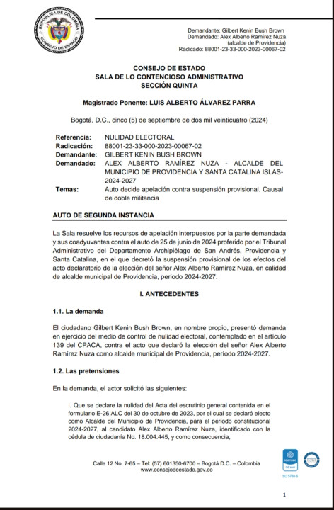 Consejo de Estado revocó la suspensión provisional que pesaba sobre el alcalde de Providencia Alex Ramírez