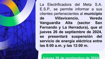 Suspensión servicio energético entre las 8:00 de la mañana y las 12:00 del día en Vanguardia