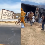 Camión cargado se accidentó en Rosas, Cauca y la gente aprovechó a saquear y llevarse la mercancía