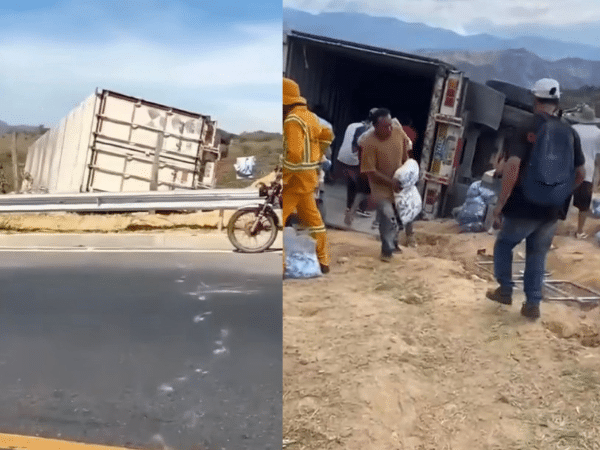 Camión cargado se accidentó en Rosas, Cauca y la gente aprovechó a saquear y llevarse la mercancía