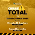 Este miércoles habrá cierre total de la vía Remolinos – Belén de Umbría