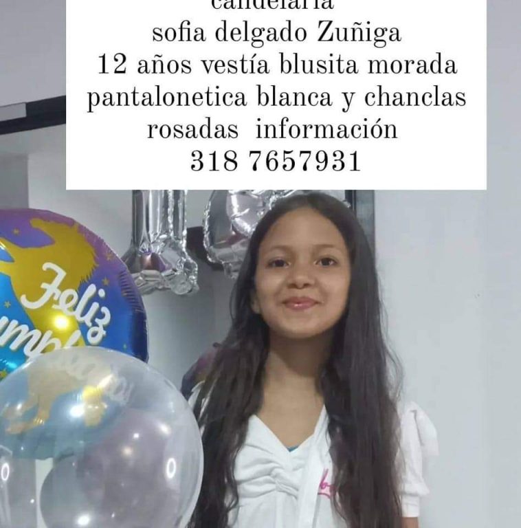 Ofrecen recompensa por niña que desapareció tras salir a comprar champú para su mascota Sofía Delgado Zúñiga, una niña de 12 años, desapareció el pasado 29 de septiembre en Candelaria, Valle del Cauca, tras salir a comprar champú para bañar a su perrita.