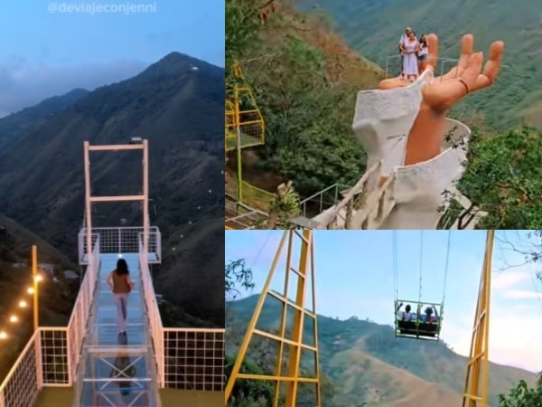 El columpio y la mano en movimiento que ahora acompañan al mirador del Puente de Cristal, cerca de Cali