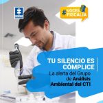 En la imagen se ve aun investigador analizando un objeto con un título que dice tu silencio es cómplice. La alerta de grupo de análisis ambiental del CTI