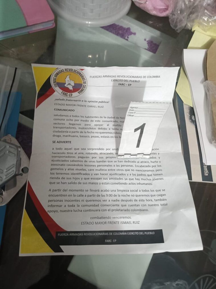 Cayeron ocho presuntos integrantes de la comisión ‘Darío Gutiérrez’ en el Huila y Tolima