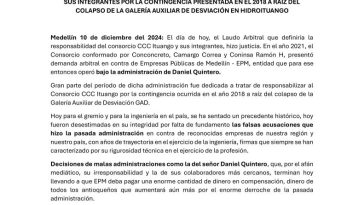 Determinan que consorcio CCC Ituango no fue responsable del colapso de túnel de Hidroituango