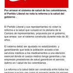 División en el partido liberal por la reforma a la salud