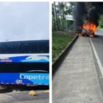 Dos emergencias en Cundinamarca: incendio vehicular y autobús al borde del abismo