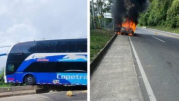 Dos emergencias en Cundinamarca: incendio vehicular y autobús al borde del abismo