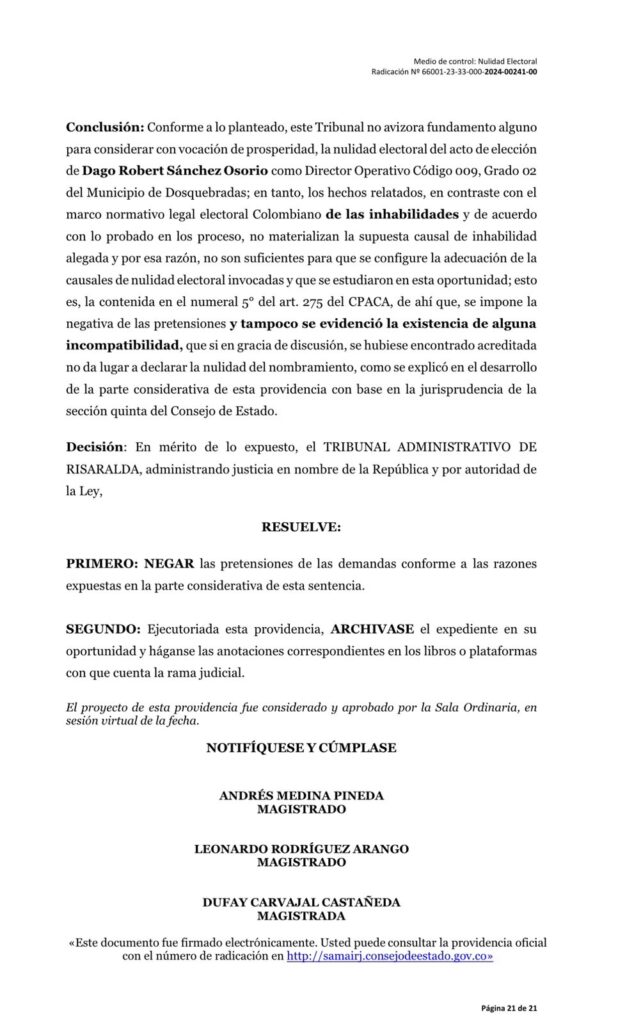 Tribunal Administrativo ratifica a Robert Sánchez en Dirección de la DIGER