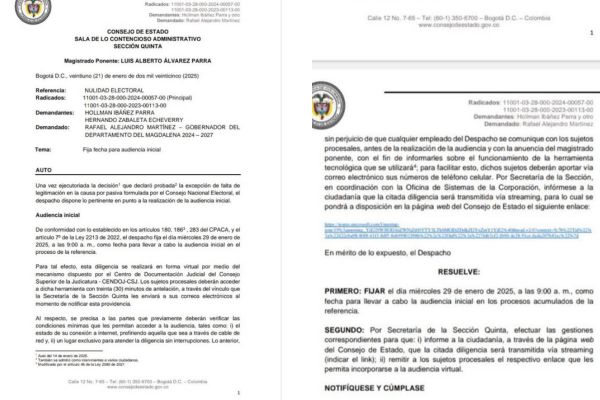 Consejo de Estado realizará audiencia de nulidad electoral contra gobernador Martínez el próximo miércoles