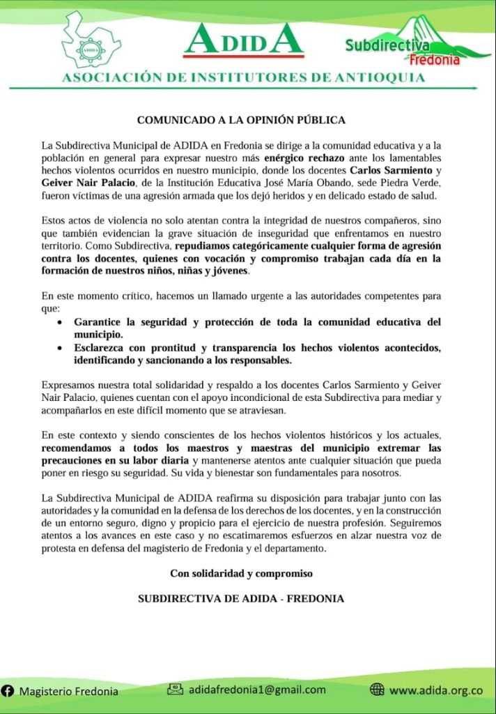 Dos docentes fueron atacados a disparos en Fredonia