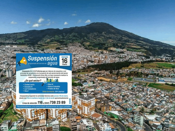 Suspensión del servicio de agua en varios sectores de Pasto esta semana