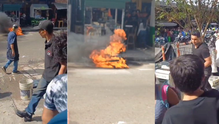 Conductor prende fuego a su motocicleta en un procedimiento de tránsito en Medellín