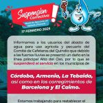 1.300 usuarios afectados por suspensión de agua en zonas rurales del Quindío