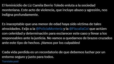 Alcalde de Montería y Gobernador de Córdoba se pronuncian ante el feminicidio de Liz Camila Berrio Toledo